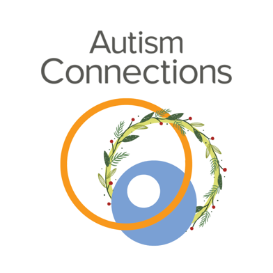 Autism Connections logo consisting of an orange, green, and blue overlapping circles. There is holly around the green circle for the holidays.